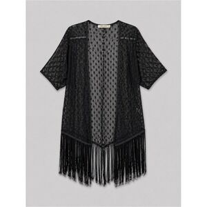 Womens Lace Kimono Duster Medium Crochet Coachella Festival Fringe Whimsigoth